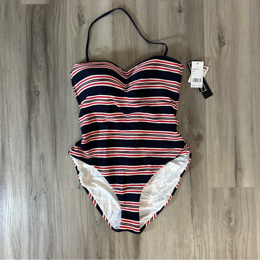 La Blanca Navy and Red Striped One-Piece Swimsuit - Picture 2 of 5